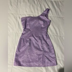 Super cute purple mini dress with satin pattern and tie back